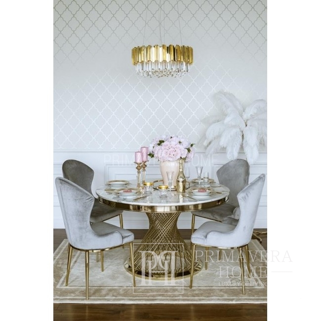 Krzesło glamour LOUIS tapicerowane nowoczesne stalowe nowojorskie złote, szare 49x55x110