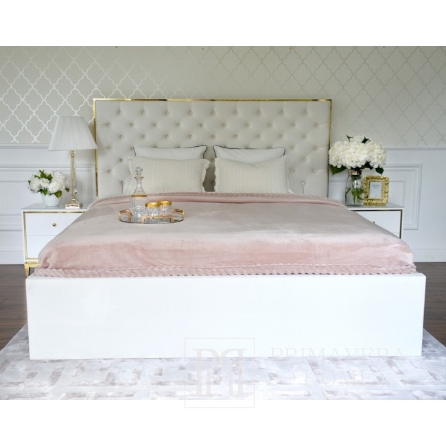 Bed glamour upholstered quilted modern New York style white SPECTRE GOLD