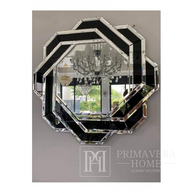 Abgerundeter geometrischer Spiegel in einem dekorativen schwarz-weißen Rahmen DUNE BLACK WHITE