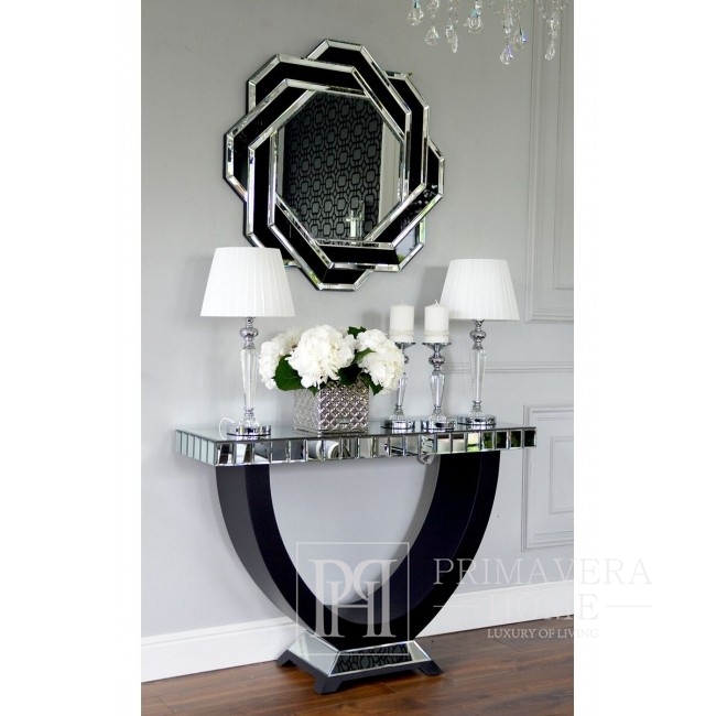 Rounded mirror DUNE BLACK SILVER, geometric