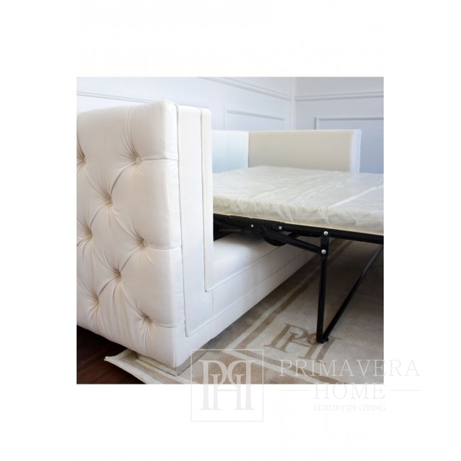 Sofa glamour rozkładana kanapa z poduszkami biała pikowana nowoczesna BIANKA