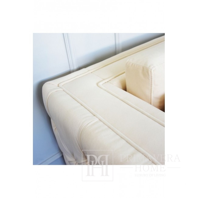 Sofa glamour rozkładana kanapa z poduszkami biała pikowana nowoczesna BIANKA