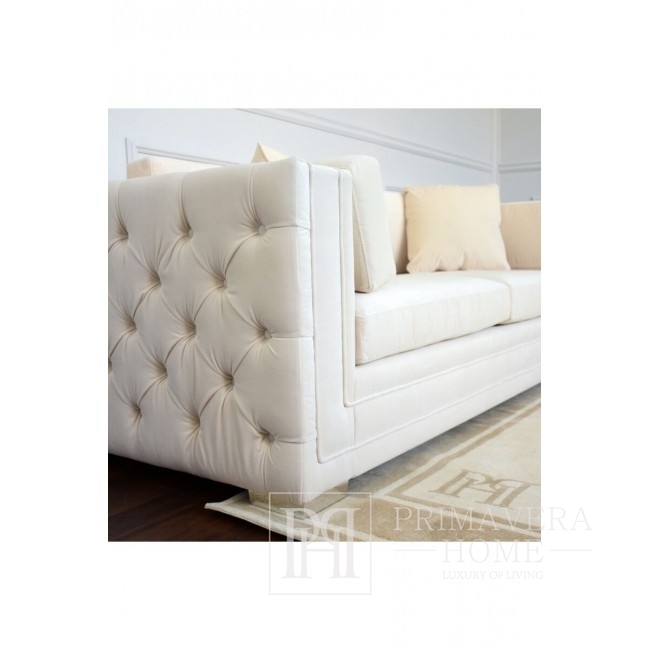 Glamour Sofa mit Kissen weiß gesteppt BIANKA