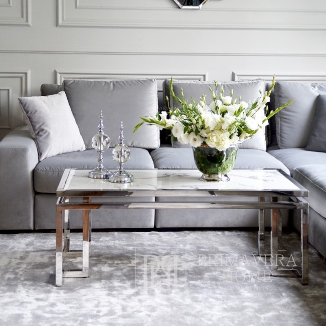 Coffee table in New York style and glamour stainless steel marble OSKAR SILVER