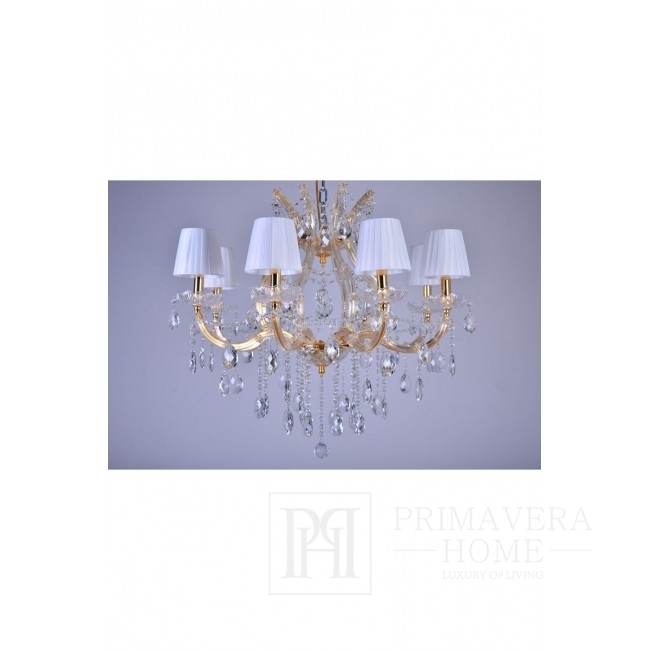 Żyrandol złoty lampa wisząca z kryształkami MARIA TERESA S GOLD styl klasyczny, nowojorski