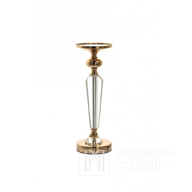 Świecznik kryształowy na okrągłym postumencie w stylu glamour złoty FLAVIO O L