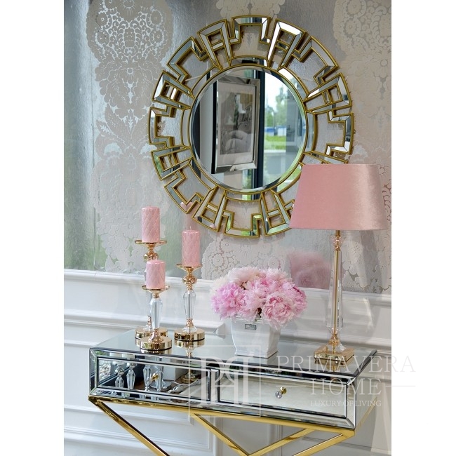 Świecznik kryształowy na okrągłym postumencie w stylu glamour złoty FLAVIO O L