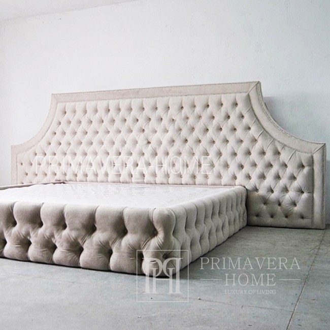 Łóżko glamour tapicerowane pikowane chesterfield szare białe VISION