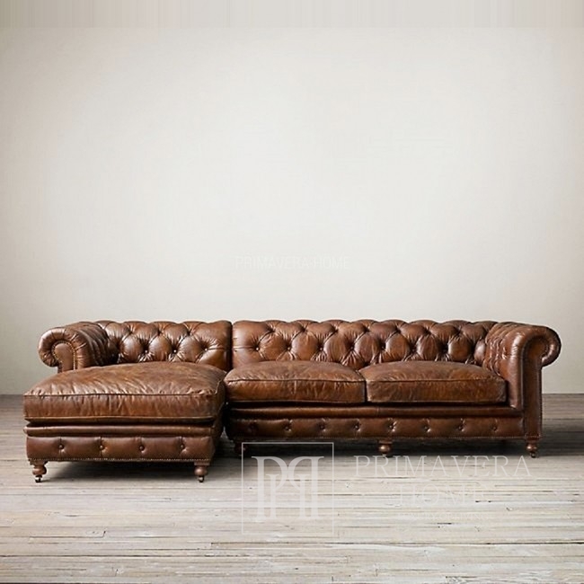 Skórzana sofa narożnik rozkladana kanapa w stylu angielskim CHESTERFIELD