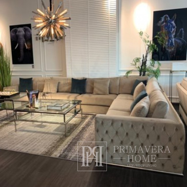 Stylowa sofa tapicerowana glamour narożna pikowana NERO
