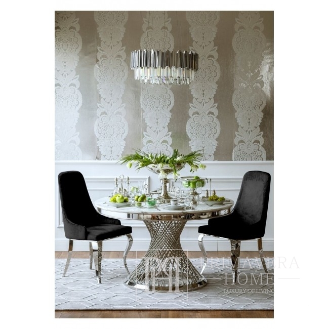 Krzesło tapicerowane CAMILLIA nowoczesne, glamour nogi stalowe, srebrne 48x53,5x99 czarne