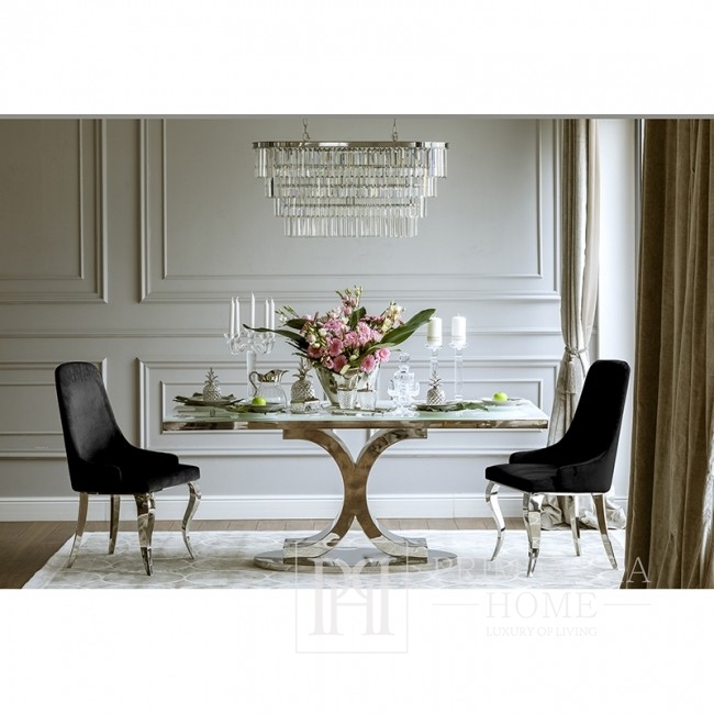 Krzesło tapicerowane CAMILLIA nowoczesne, glamour nogi stalowe, srebrne 48x53,5x99 czarne