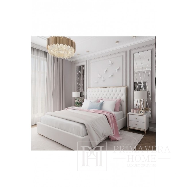A glamor upholstered quilted bed modern New York style white SPECTER GOLD 