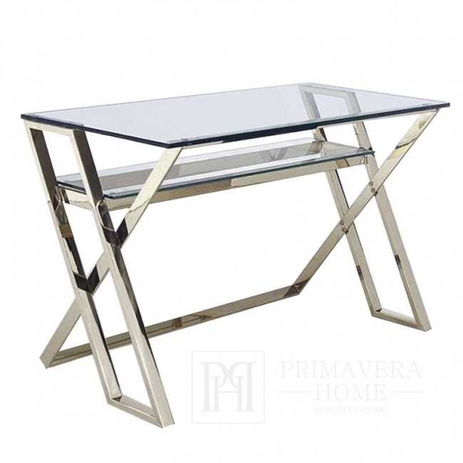 Schreibtisch-Tisch MODERN Glas Edelstahl Silber