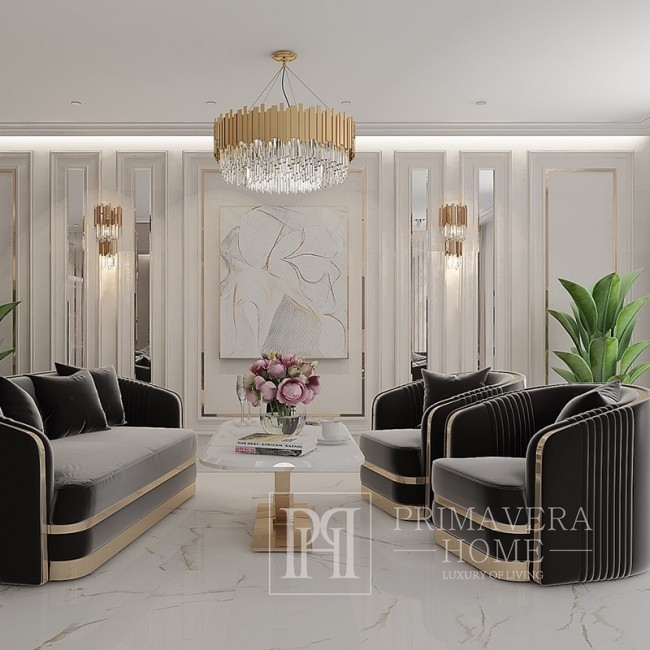 Glamour-Sofa für Wohnzimmer, modern New York Stil  gepolstert schwarz gold MADONNA