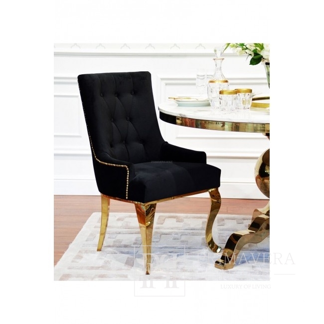 Minkšta dygsniuota kėdė ant plieninių kojų, auksinė ir juoda, skirta svetainei „TIFFANY“ 