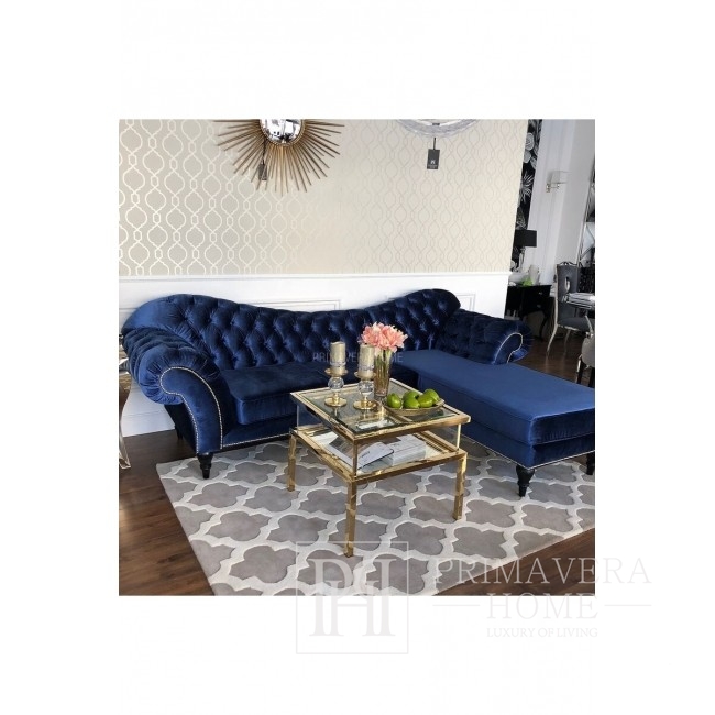 Sofa glamour narożna z szezlongiem szary czarny ROMA