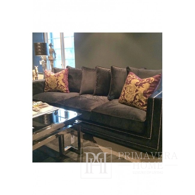 Sofa glamour rozkładana kanapa z poduszkami szara, czarna wygodna, NERO