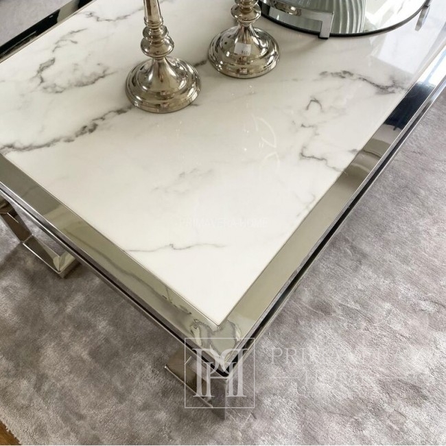 Coffee table in New York style and glamour stainless steel marble OSKAR SILVER
