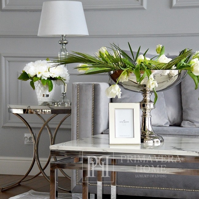 Glamour-Beistelltisch, Nachttisch aus weißem Marmor ALICE SILVER 
