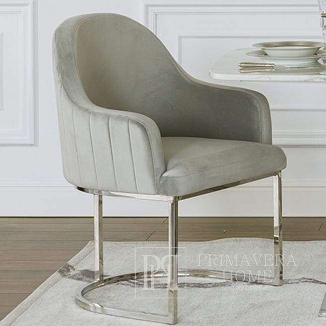 Tapicerowane krzesło glamour do salonu i jadalni nowoczesne szary srebrny OPERA
