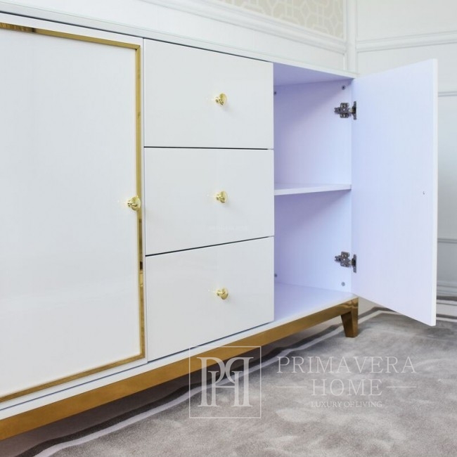 Lorenzo white and gold Glamour lacquered wooden chest of drawers