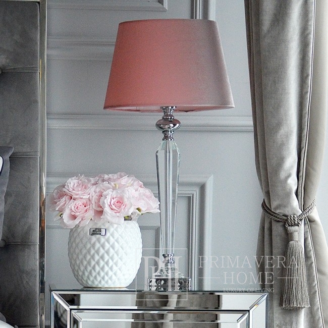 Lampa stołowa srebrna nowoczesna w stylu glamour kryształowa biała TRINITY L nowojorska hamptons