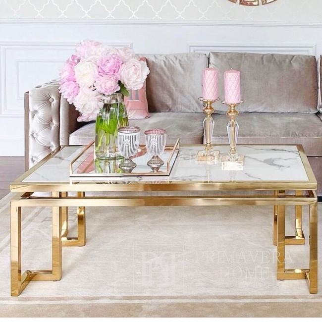 Coffee table in New York style and glamour stainless steel gold marble OSKAR GOLD