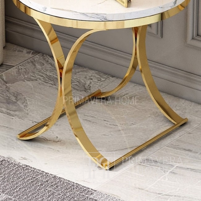 Stolik pomocniczy boczny w stylu glamour, stolik nocny biały marmur ALICE GOLD