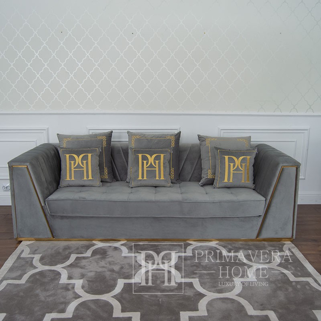 Samt gepolstertes Sofa modern im Glamourstil für das Wohnzimmer Graugold MONTE CARLO