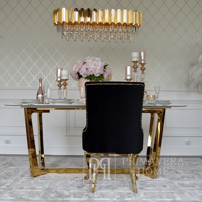 Luksusowy żyrandol kryształowy glamour podłużny do jadalni  lampa wisząca, złoty EMPIRE OUTLET