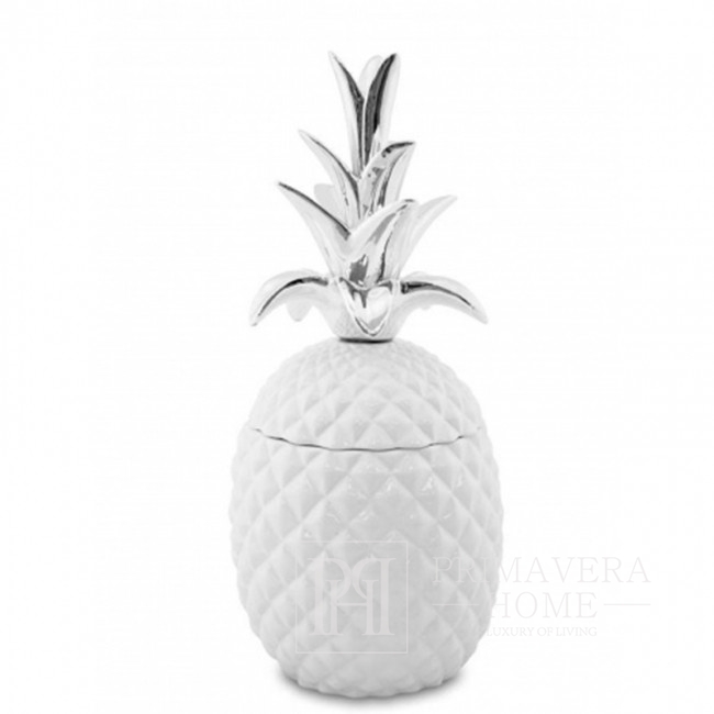 Pojemnik ananas mały biały srebrny dodatek do wnętrz