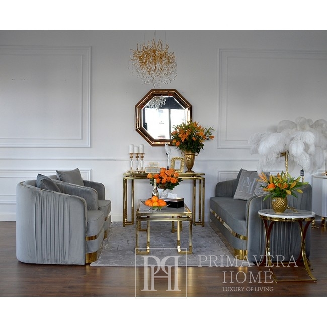 Elegantes und modernes Sofa gepolstert glamour für Wohnzimmer, New York Stil grau gold MADONNA