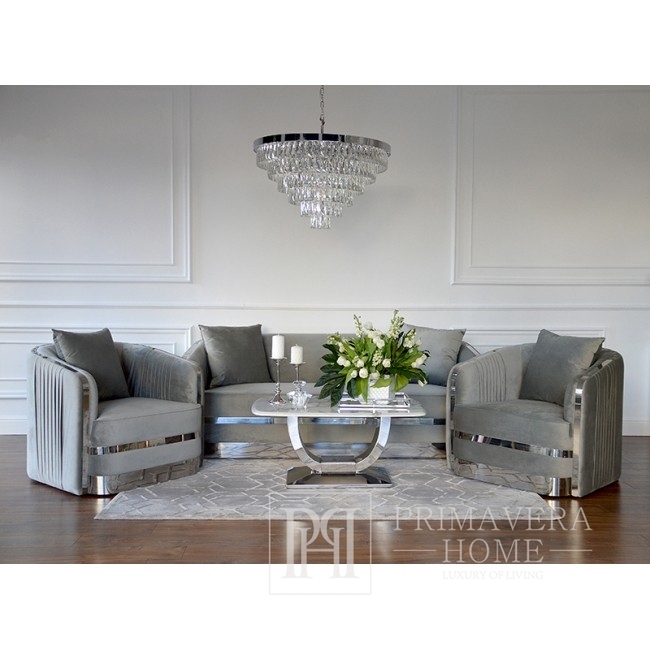 MADONNA Elegant and modern silver grey glamour upholstered sofa