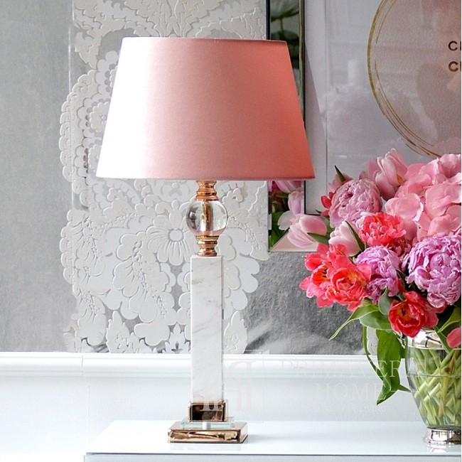 Nowoczesna lampa stołowa, marmurowa, kula szklana, w stylu glamour, designerska postument złoty MARMO
