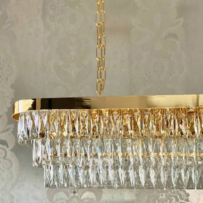 Ekskluzywny żyrandol kryształowy podłużny do jadalni glamour nowoczesna lampa wisząca, złoty MONACO