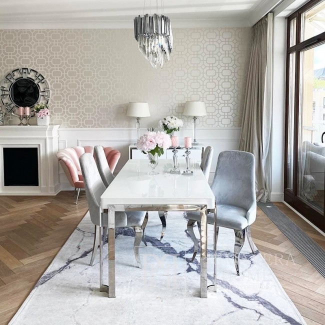 Elegancki dywan glamour do salonu nowoczesny biały imitujący kamień Carrara