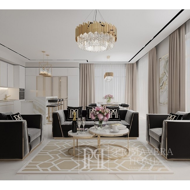 New York glamor upholstered armchair for the living room, modern black gold MONTE CARLO