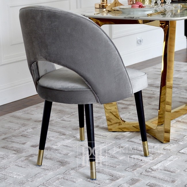 Glamour Stuhl gepolstert Stahl für Esszimmer grau Velours CARDINALE GOLD