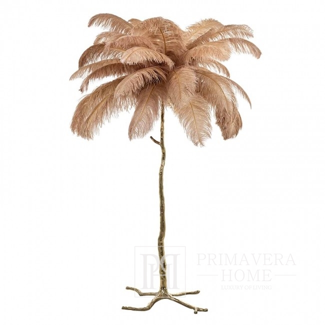 Floor lamp made of natural ostrich feathers beige Paris