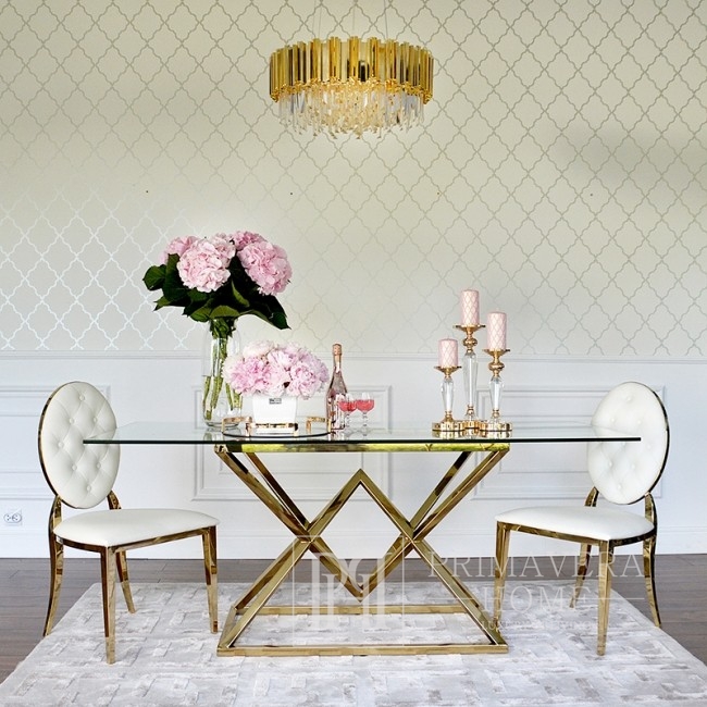 Nowoczesny stół glamour ze szklanym blatem stalowy designerski złoty CONRAD