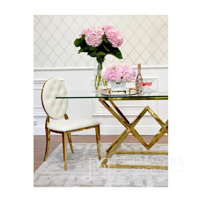 Stół szklany CONRAD GOLD glamour stalowy z przezroczystym blatem złoty