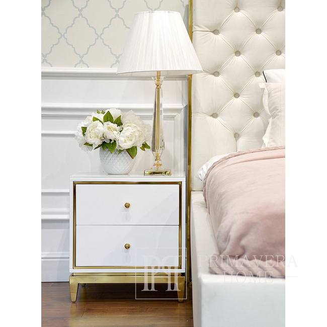 Glamour white gold lacquered bedside cabinet for bedroom Lorenzo S Gold OUTLET