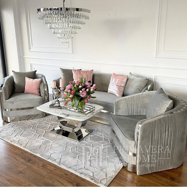 Elegantes und modernes Sofa glamour gepolstert silber grau MADONNA