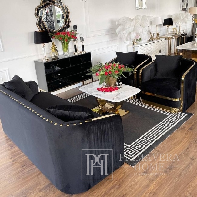 Glamour-Sofa für Wohnzimmer, modern New York Stil  gepolstert schwarz gold MADONNA