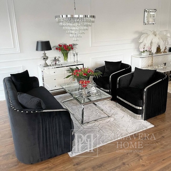 Stilvolles Sofa glamour gepolstert New York Stil silber schwarz MADONNA