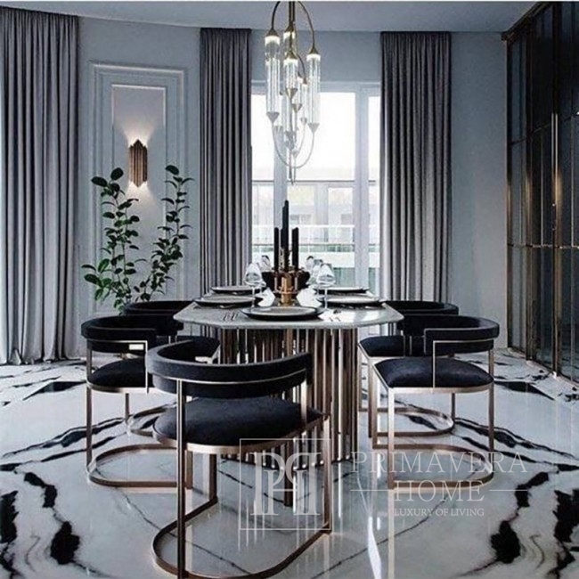 MARCO sidabrinė glamūrinė kėdė svetainei ir juodam valgomajam