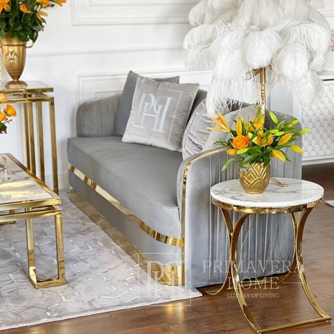 Modernus glamūrinis minkštas fotelis svetainei, valgomajam, aukso pilka MADONNA