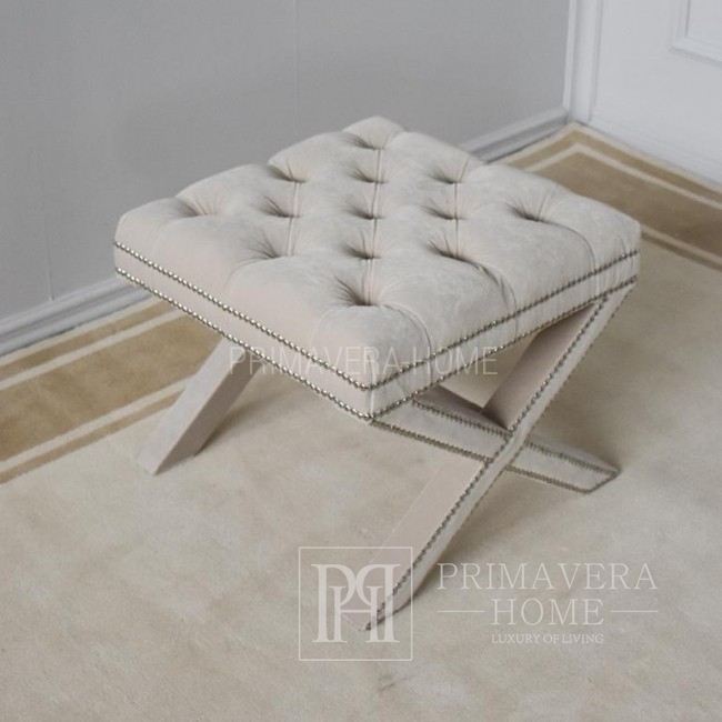 Upholstered pouffe quilted in the glamor style of Ricardia velor