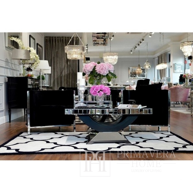 Stolik kawowy lustrzany nowojorski glamour do salonu srebrny czarny MICHELLE M
